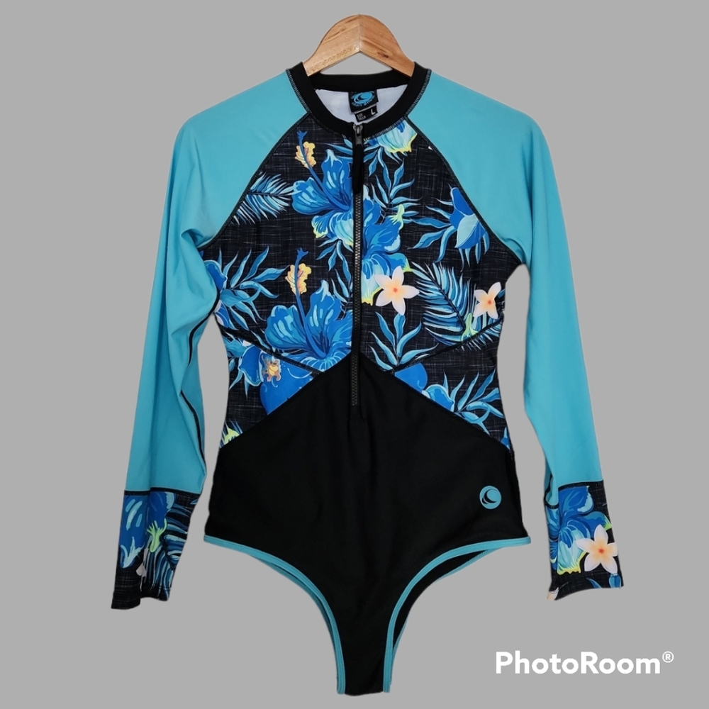 NWOT Wave Life Blossom Zip Front Blue Paddle Suit Large